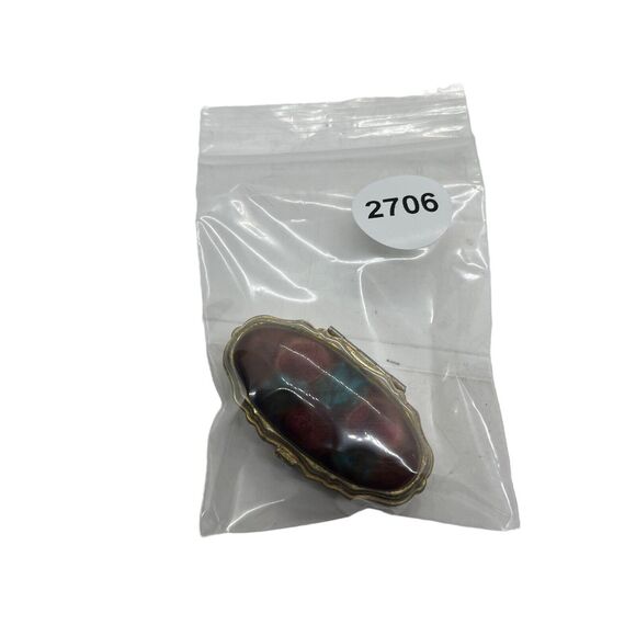 Charming Pill Box Vintage Retro Gold Tone Puffed Lid Retro Chic Aged Finish - Picture 14 of 14